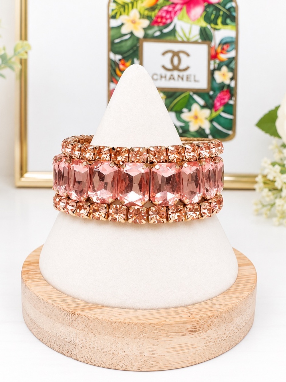 Pink Crystal Gold Stretch Bracelet (3 separate bracelets)